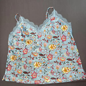 Victorias Secret Blue Floral Satin Lace Cami Y2K Boho Sleepwear Top M